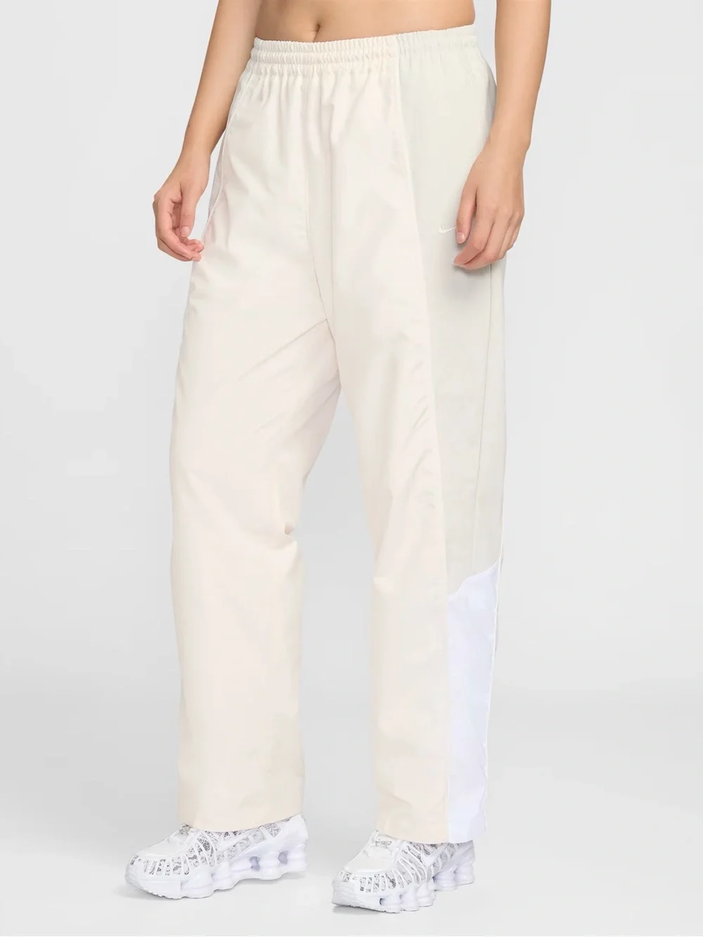 Nike Cream Wide-Leg Track Pants with White Side Panel